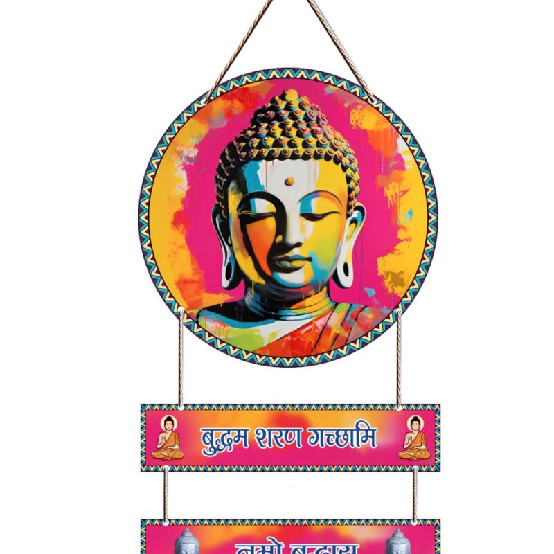 Buddha Hanging Wooden Nameplate – Spiritual Wall Décor with Vibrant Digital Print