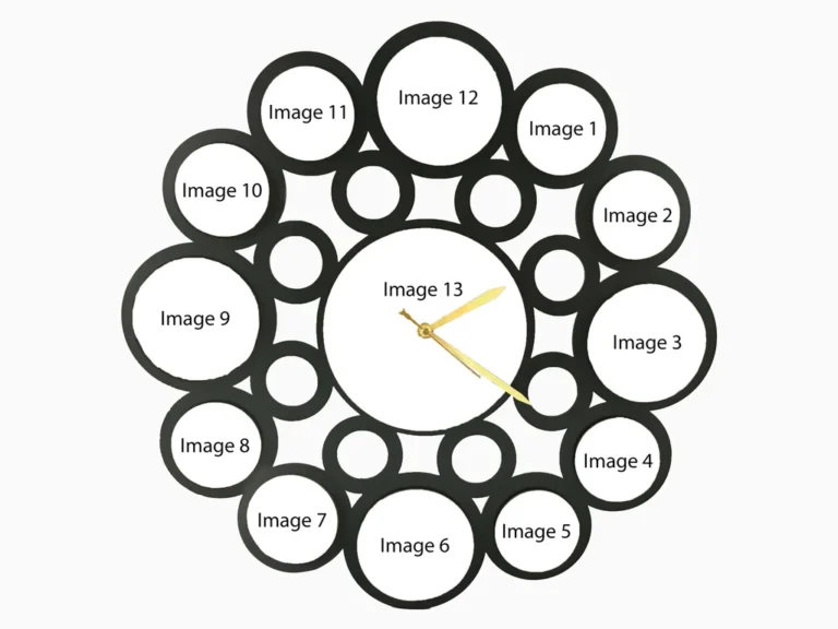 Round Custom Photo Frame Wall Clock – 15x15" Personalized Sublimation Wood Clock with 13 Photos - Image 2