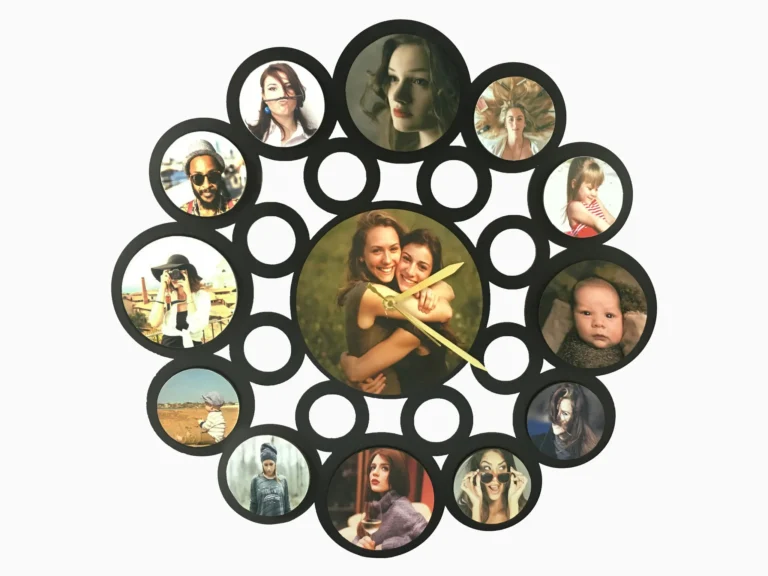 Round Custom Photo Frame Wall Clock – 15x15" Personalized Sublimation Wood Clock with 13 Photos - Image 3
