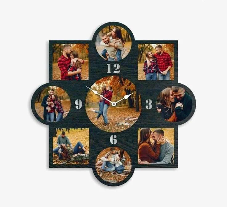 Personalized Photo Collage Wall Clock – Custom Picture Frame Clock for Home Décor & Gifting
