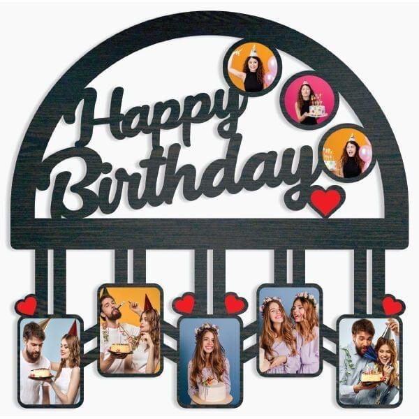 Personalized “Happy Birthday” Hanging Photo Collage – 15 × 15 in MDF Frame with High‑Quality Sublimation Prints